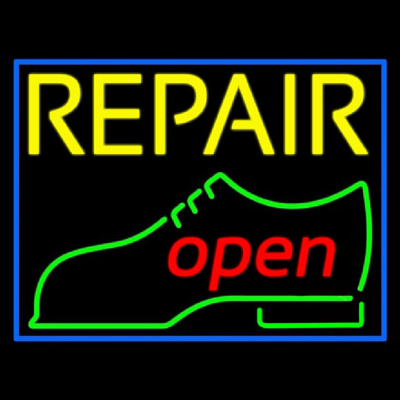 Yellow Repair Shoe Logo Open Neonreclame