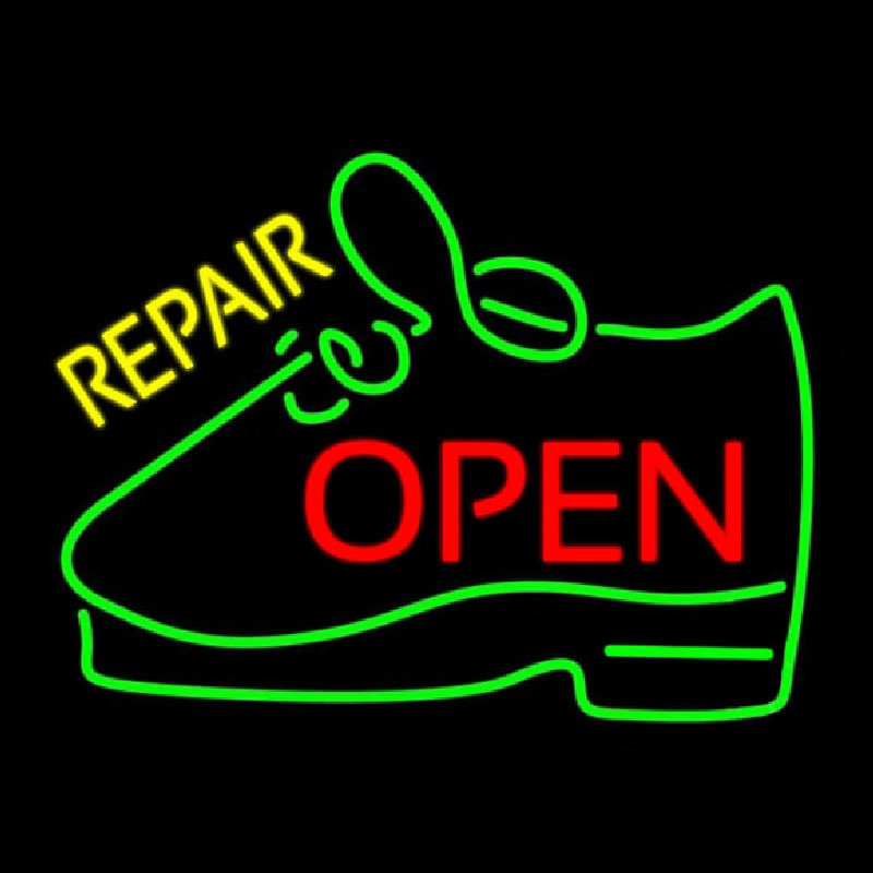 Yellow Repair Shoe Open Neonreclame