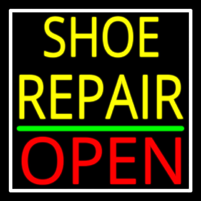 Yellow Shoe Repair Open With Border Neonreclame