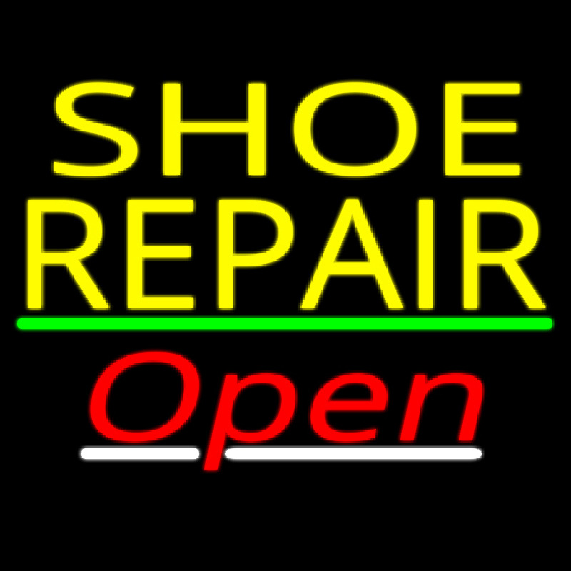 Yellow Shoe Repair Open With Green Line Neonreclame