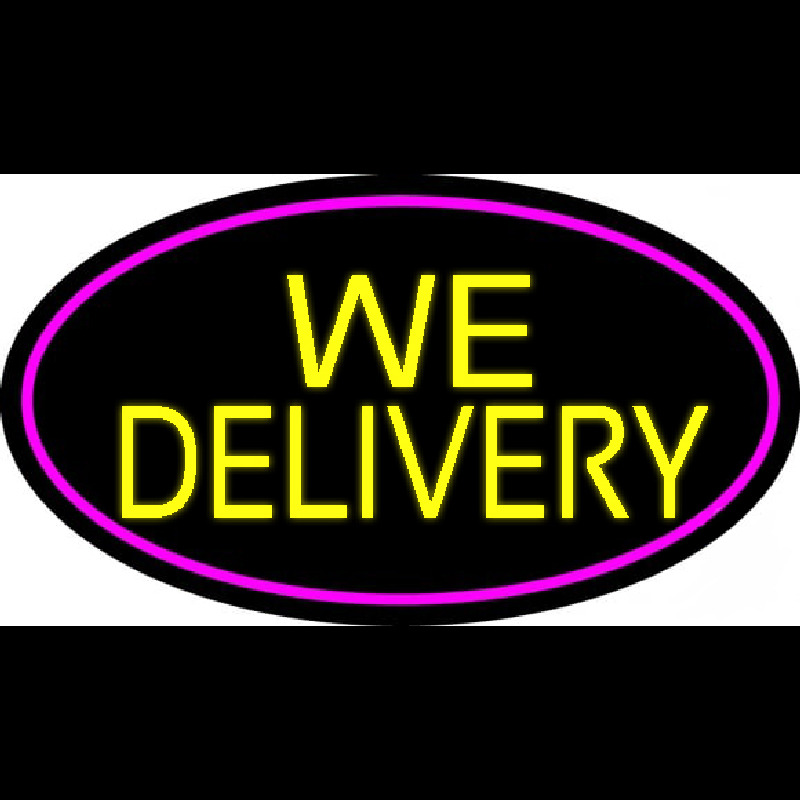 Yellow We Deliver Oval With Pink Border Neonreclame