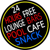 24 Hours Free Lounge Bars Pool Cafe Snack Oval With Border Neonreclame