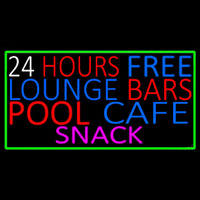 24 Hours Free Lounge Bars Pool Cafe Snack With Green Border Neonreclame