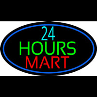 24 Hours Mini Mart With Blue Round Neonreclame