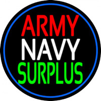 Army Navy Surplus Blue Round Neonreclame