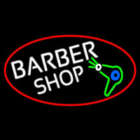 Barber Shop And Dryer And Scissor With Red Border Neonreclame