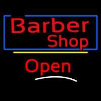 Barber Shop Blue Border Open Neonreclame
