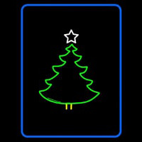 Blue Border Green Christmas Tree Logo Neonreclame