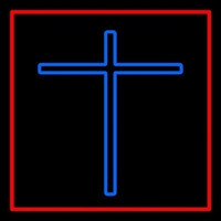 Blue Christian Cross Red Border Neonreclame