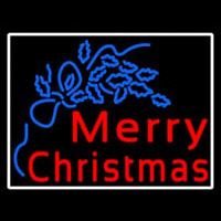 Blue Merry Christmas White Border Neonreclame