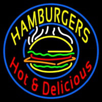 Circle Hamburgers Hot And Delicious Neonreclame