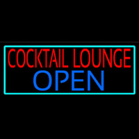 Cocktail Lounge Open With Turquoise Border Neonreclame