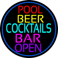 Cocktails Pool Beer Bar Open Neonreclame
