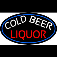 Cold Beer Liquor Oval With Blue Border Neonreclame