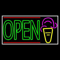 Double Stroke Green Open Ice Cream Cone Neonreclame