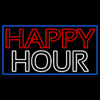 Double Stroke Happy Hour With Blue Border Neonreclame