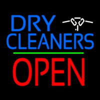 Dry Cleaners Logo Block Open Green Line Neonreclame