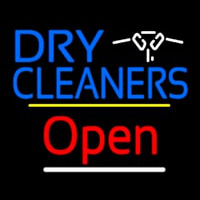 Dry Cleaners Logo Open Yellow Line Neonreclame