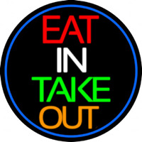 Eat In Take Out Oval With Blue Border Neonreclame