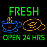 Green Fresh Open 24 Hrs Cups And Donuts Neonreclame