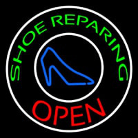Green Shoe Repairing Open With Border Neonreclame