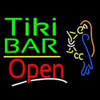 Green Tiki Bar With Parrot Martini Glass Open Neonreclame