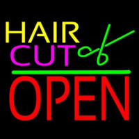 Hair Cut Logo Block Open Green Line Neonreclame