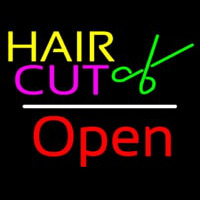 Hair Cut Logo Open White Line Neonreclame