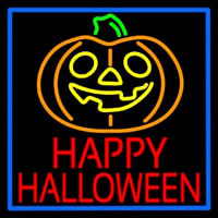 Happy Halloween Pumpkin With Blue Border Neonreclame