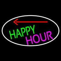 Happy Hour And Arrow Oval With White Border Neonreclame