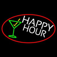 Happy Hour And Martini Glass Oval With Red Border Neonreclame