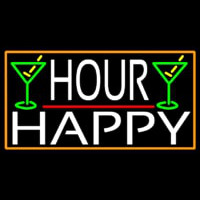 Happy Hour And Martini Glass With Orange Border Neonreclame