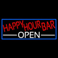 Happy Hour Bar Open With Blue Border Neonreclame