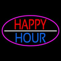 Happy Hour Oval With Pink Border Neonreclame