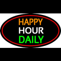 Happy Hours Daily Oval With Red Border Neonreclame