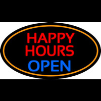 Happy Hours Open Oval With Orange Border Neonreclame