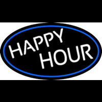 Happy Hours Oval With Blue Border Neonreclame