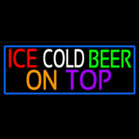 Ice Cold Beer On Top With Blue Border Neonreclame