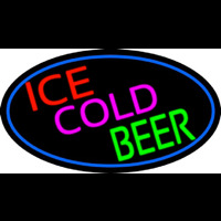 Ice Cold Beer Oval With Blue Border Neonreclame