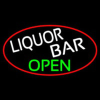 Liquor Bar Open Oval With Red Border Neonreclame