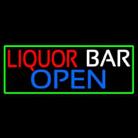 Liquor Bar Open With Green Border Neonreclame