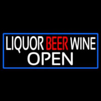 Liquor Beer Wine Open With Blue Border Neonreclame