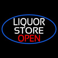 Liquor Store Open Oval With Blue Border Neonreclame
