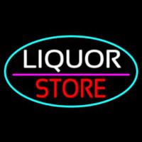 Liquor Store Oval With Turquoise Border Neonreclame