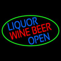 Liquor Wine Beer Open Oval With Green Border Neonreclame
