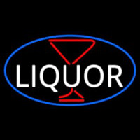 Liquor With Martini Glass Oval With Blue Border Neonreclame