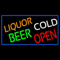 Liquors Beer Cold Open With Blue Border Neonreclame