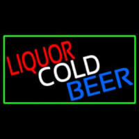 Liquors Cold Beer With Green Border Neonreclame