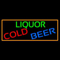 Liquors Cold Beer With Orange Border Neonreclame