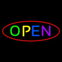Multi Open With Red Oval Border Neonreclame